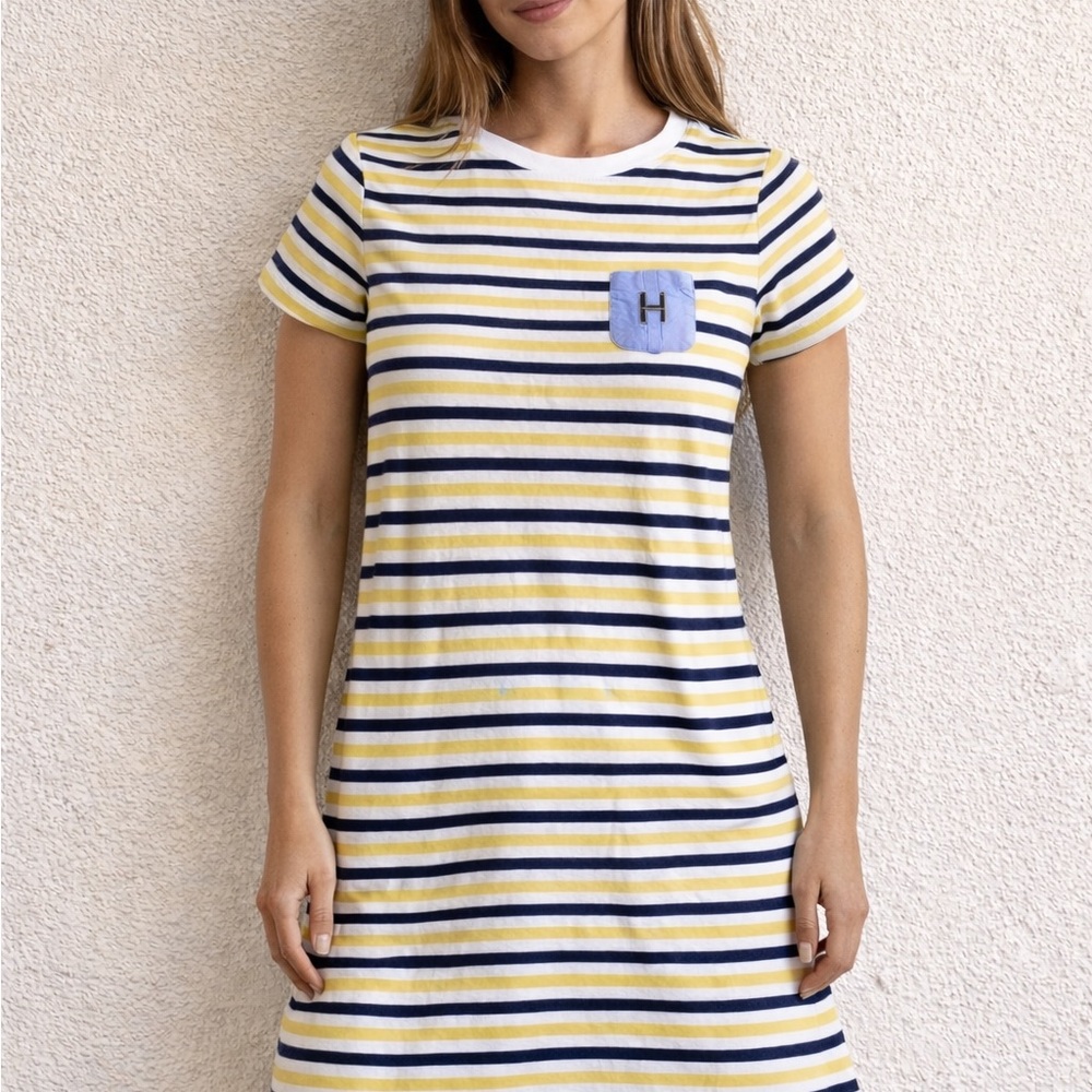 Tommy Hilfiger Yellow and Navy Striped Dress size:L